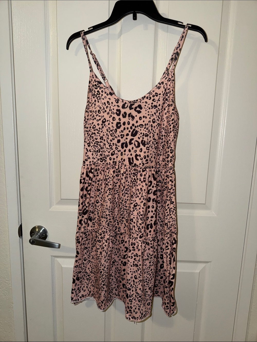 Pink Leopard Print Spaghetti Strap Mini Dress